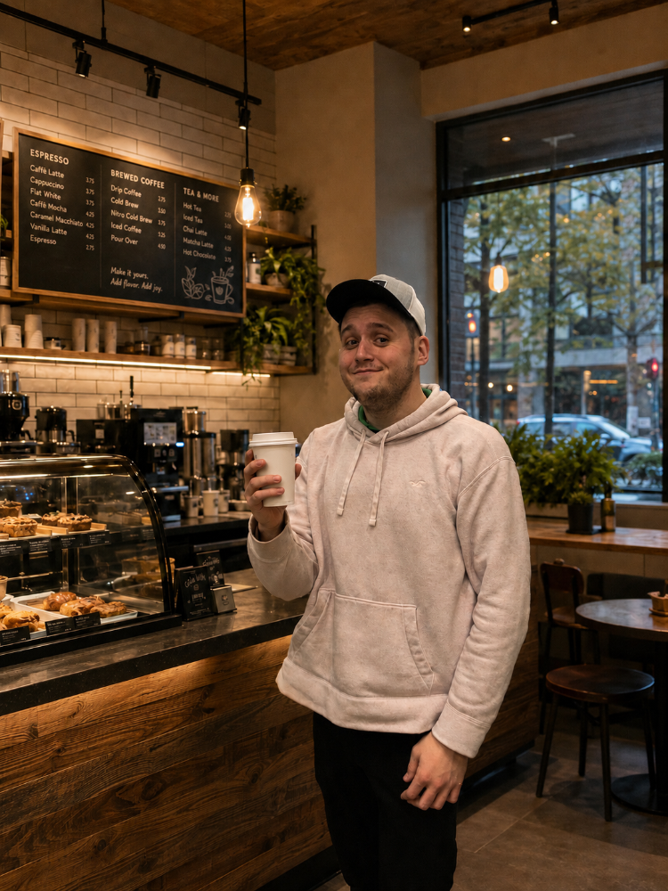 Person enjoying a coffee at a café